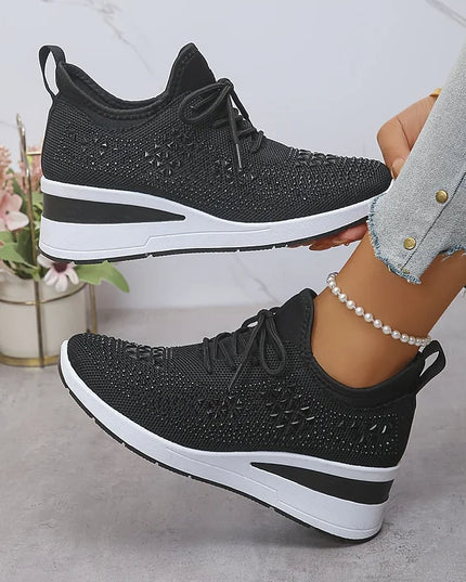 Damskie Sneakersy Ortopedyczne z Wkładką i Błyszczącym Detalem