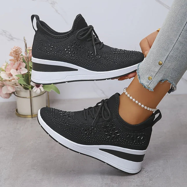 Damskie Sneakersy Ortopedyczne z Wkładką i Błyszczącym Detalem