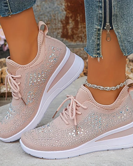 Damskie Sneakersy Ortopedyczne z Wkładką i Błyszczącym Detalem