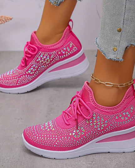 Damskie Sneakersy Ortopedyczne z Wkładką i Błyszczącym Detalem