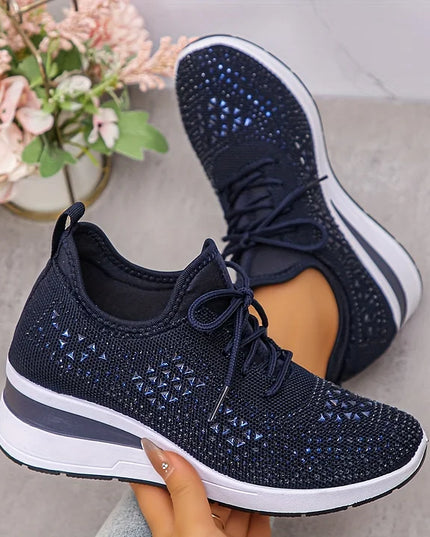 Damskie Sneakersy Ortopedyczne z Wkładką i Błyszczącym Detalem
