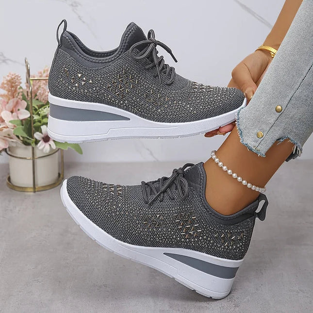 Damskie Sneakersy Ortopedyczne z Wkładką i Błyszczącym Detalem