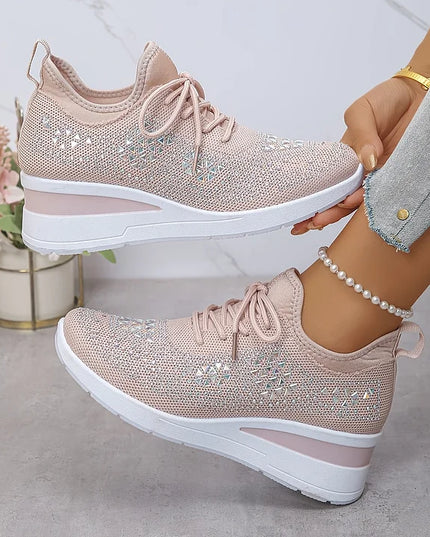Damskie Sneakersy Ortopedyczne z Wkładką i Błyszczącym Detalem
