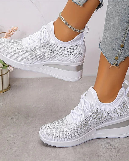 Damskie Sneakersy Ortopedyczne z Wkładką i Błyszczącym Detalem