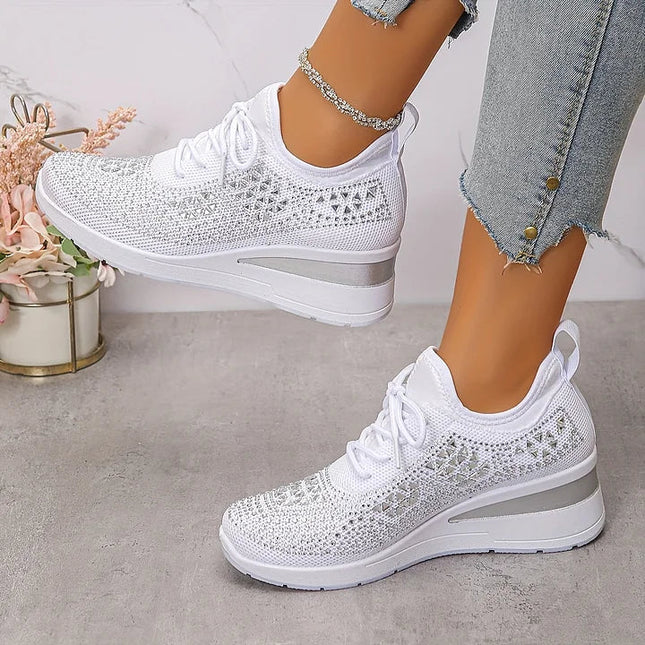 Damskie Sneakersy Ortopedyczne z Wkładką i Błyszczącym Detalem