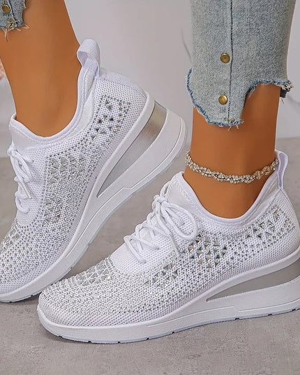 Damskie Sneakersy Ortopedyczne z Wkładką i Błyszczącym Detalem