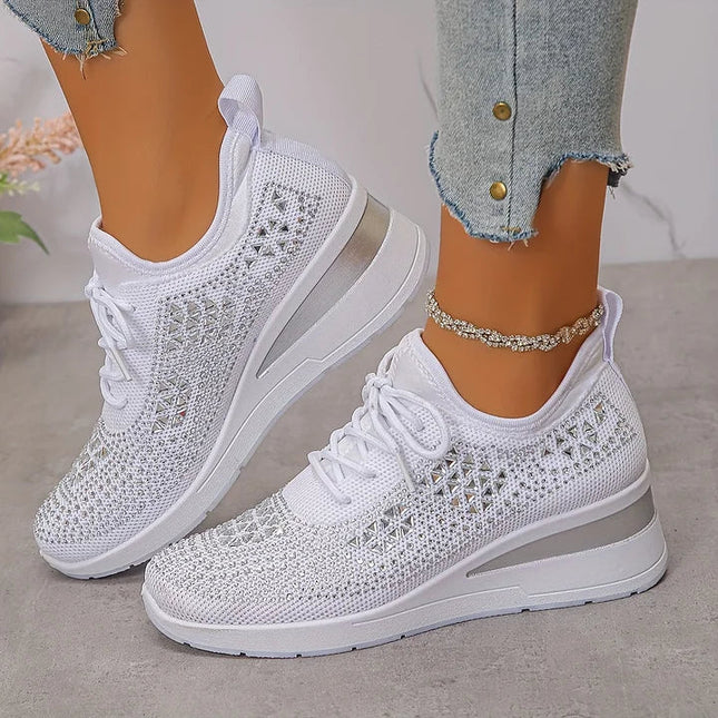 Damskie Sneakersy Ortopedyczne z Wkładką i Błyszczącym Detalem