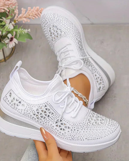 Damskie Sneakersy Ortopedyczne z Wkładką i Błyszczącym Detalem