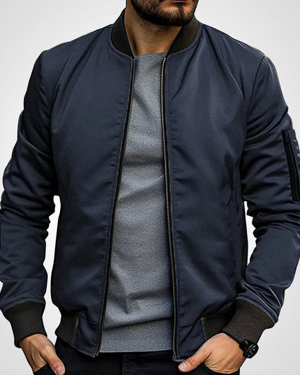 Men's Classic Slim-Fit Zip-Up Bomber Jacket - Dark Navy