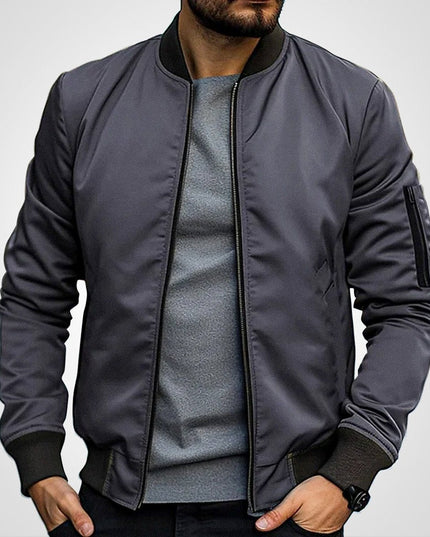 Men's Classic Slim-Fit Zip-Up Bomber Jacket - Dark Gray