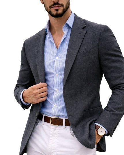 Men's Tailored Knit Blazer Mens Winter Coat Notch Lapel - Gray