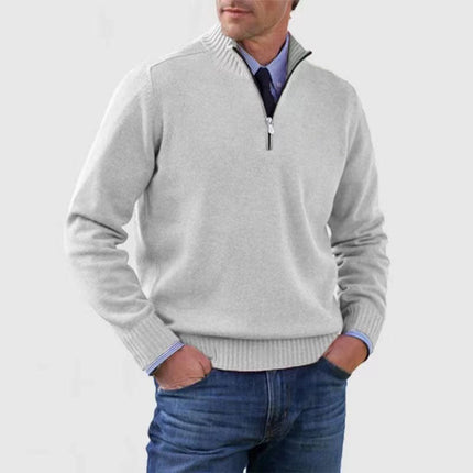 Męski Sweter Dzianinowy z Połowicznym Zamkiem Elegancki