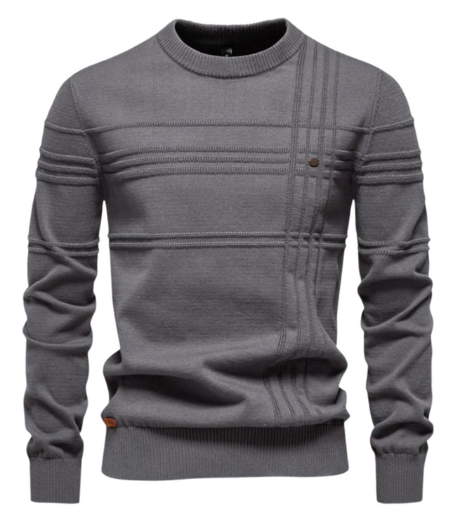 Męski Sweter w Drobne Paski Dzianinowy na Zimę Ciepły