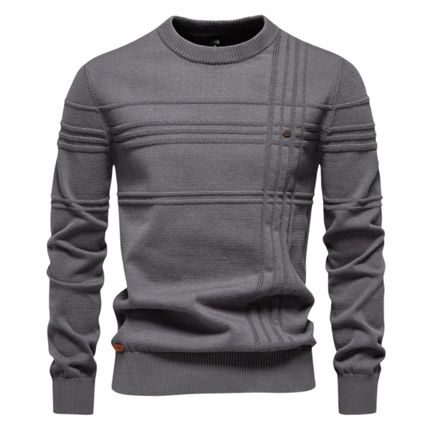 Męski Sweter w Drobne Paski Dzianinowy na Zimę Ciepły
