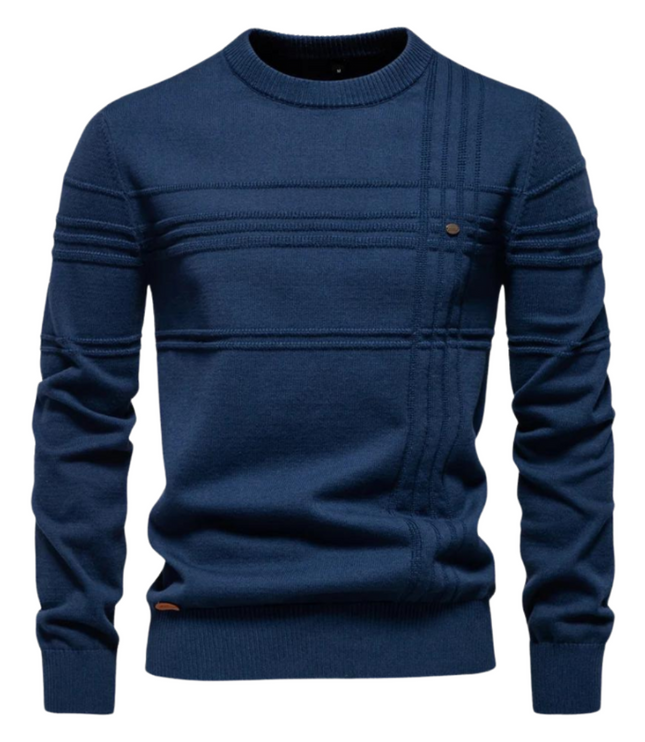 Męski Sweter w Drobne Paski Dzianinowy na Zimę Ciepły