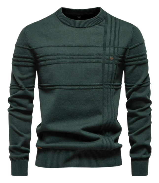 Męski Sweter w Drobne Paski Dzianinowy na Zimę Ciepły
