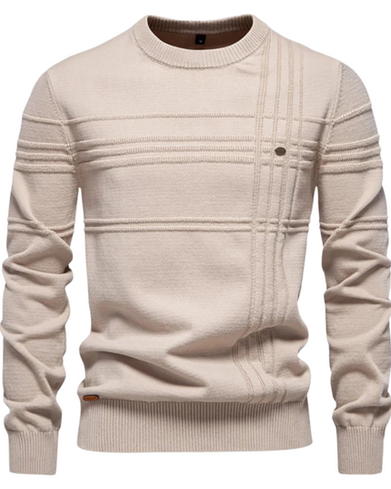 Męski Sweter w Drobne Paski Dzianinowy na Zimę Ciepły