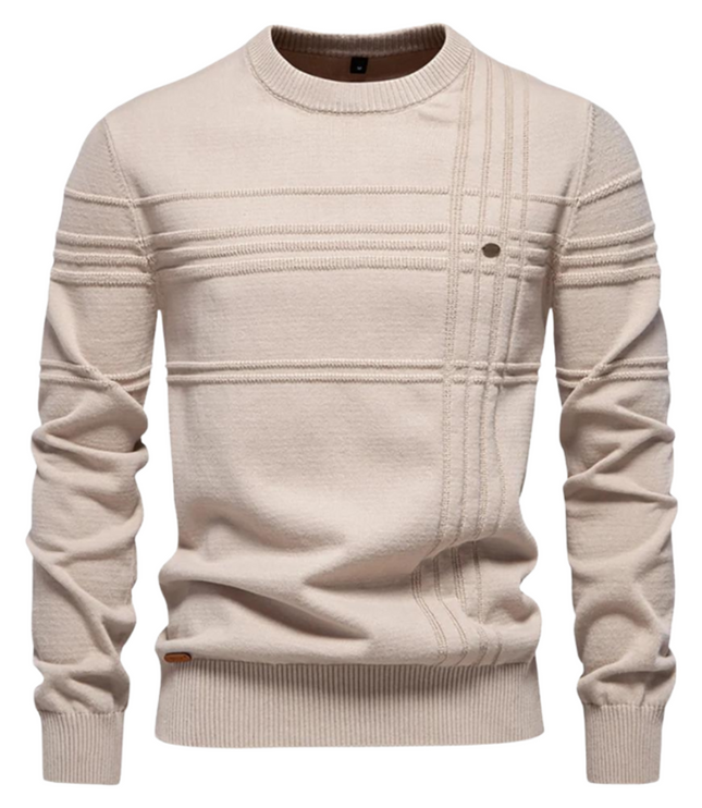 Męski Sweter w Drobne Paski Dzianinowy na Zimę Ciepły