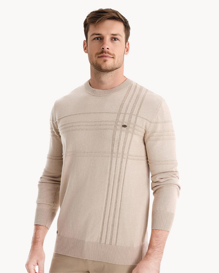 Męski Sweter w Drobne Paski Dzianinowy na Zimę Ciepły