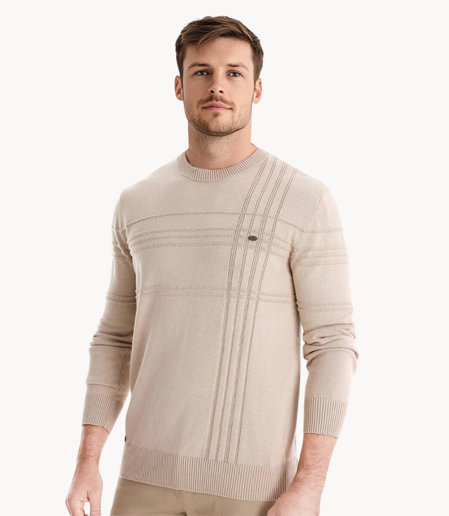 Męski Sweter w Drobne Paski Dzianinowy na Zimę Ciepły