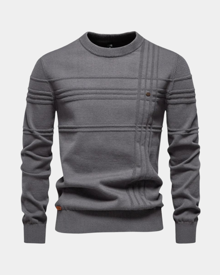 Męski Sweter w Drobne Paski Dzianinowy na Zimę Ciepły