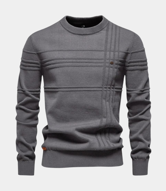 Męski Sweter w Drobne Paski Dzianinowy na Zimę Ciepły