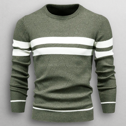 Męski Sweter w Paski Dzianinowy z Okrągłym Dekoltem