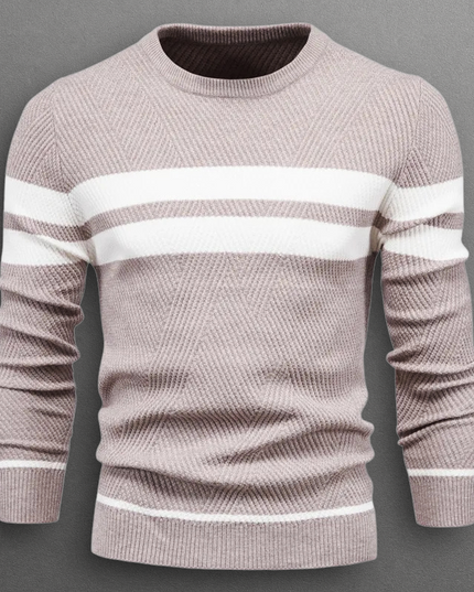 Męski Sweter w Paski Dzianinowy z Okrągłym Dekoltem