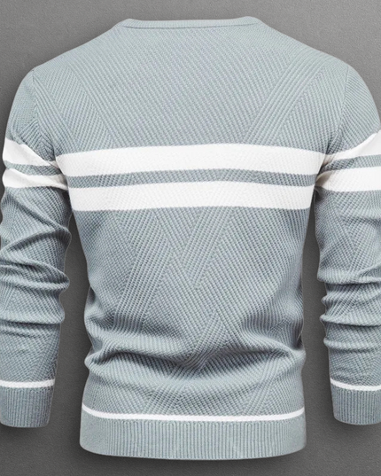 Męski Sweter w Paski Dzianinowy z Okrągłym Dekoltem