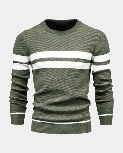 Męski Sweter w Paski Dzianinowy z Okrągłym Dekoltem