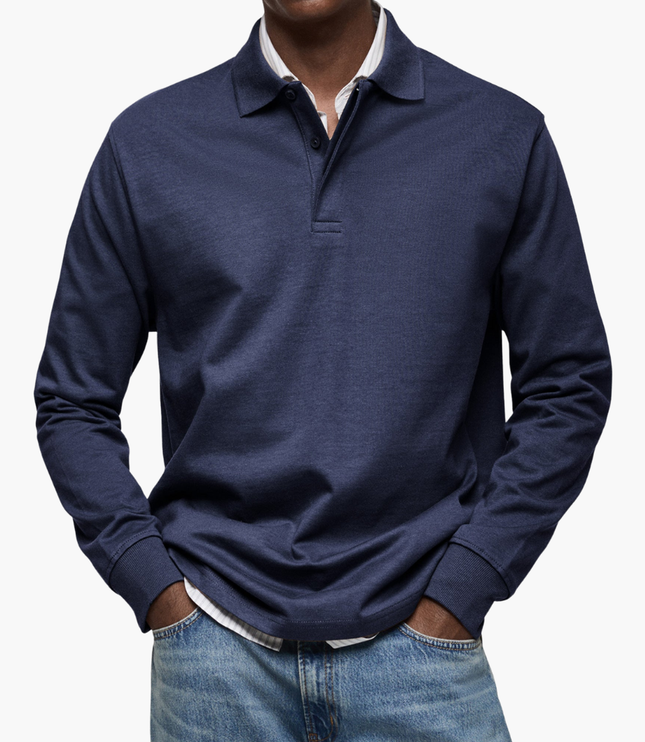 Elegant Men's Long Sleeve Casual Polo Shirt