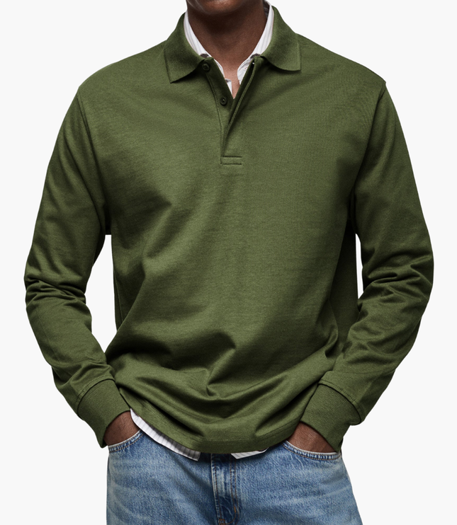 Elegant Men's Long Sleeve Casual Polo Shirt