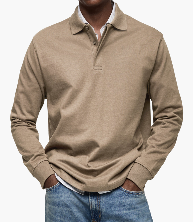 Elegant Men's Long Sleeve Casual Polo Shirt