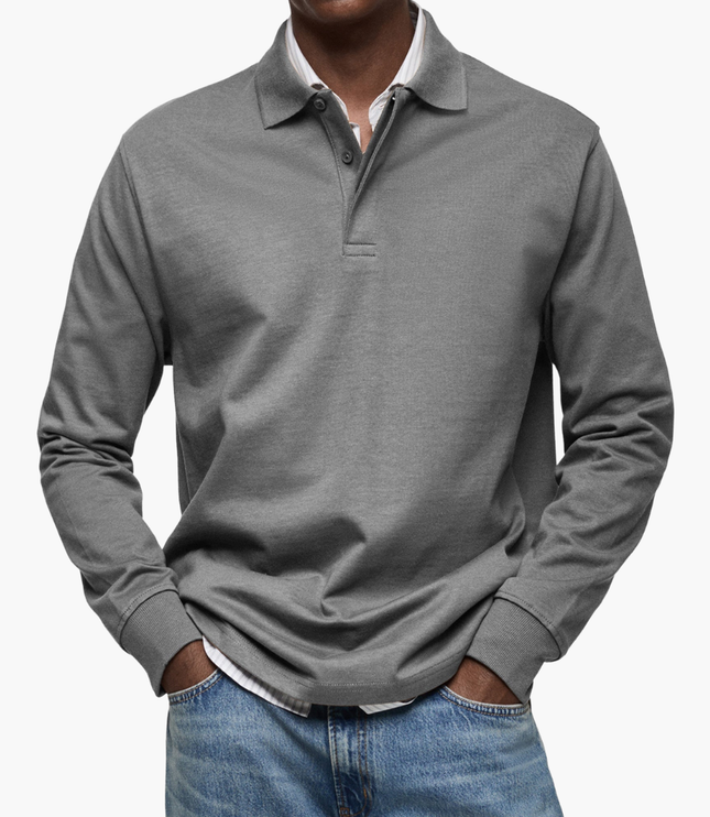 Elegant Men's Long Sleeve Casual Polo Shirt