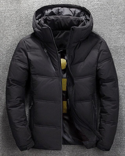 Herren Winterjacke Gefütterte Kapuzenjacke Abnehmbarer Kapuze Polyester - Schwarz