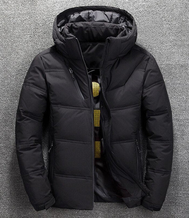 Herren Winterjacke Gefütterte Kapuzenjacke Abnehmbarer Kapuze Polyester - Schwarz