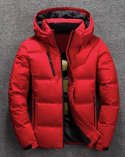Herren Winterjacke Gefütterte Kapuzenjacke Abnehmbarer Kapuze Polyester - Rot