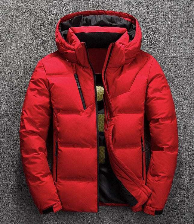 Herren Winterjacke Gefütterte Kapuzenjacke Abnehmbarer Kapuze Polyester - Rot
