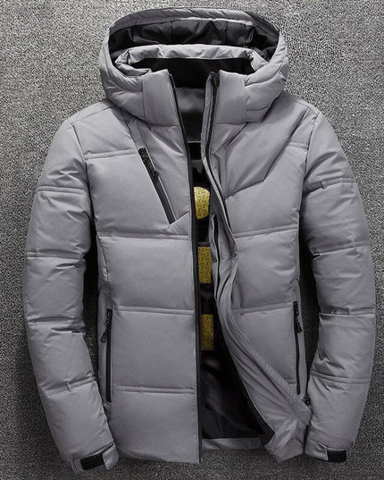 Herren Winterjacke Gefütterte Kapuzenjacke Abnehmbarer Kapuze Polyester - Hellgrau