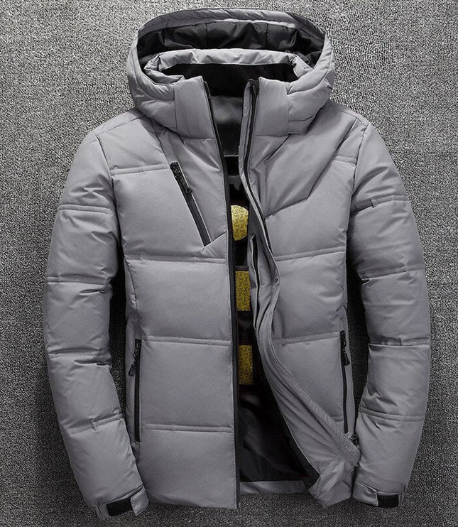 Herren Winterjacke Gefütterte Kapuzenjacke Abnehmbarer Kapuze Polyester - Hellgrau