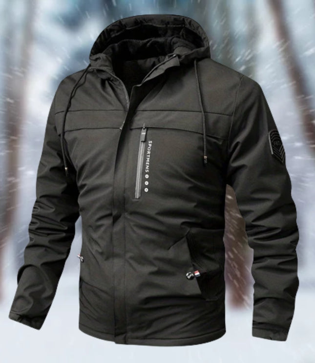 Herren Winterjacke wasserdicht gefüttert mit Kapuze - Schwarz